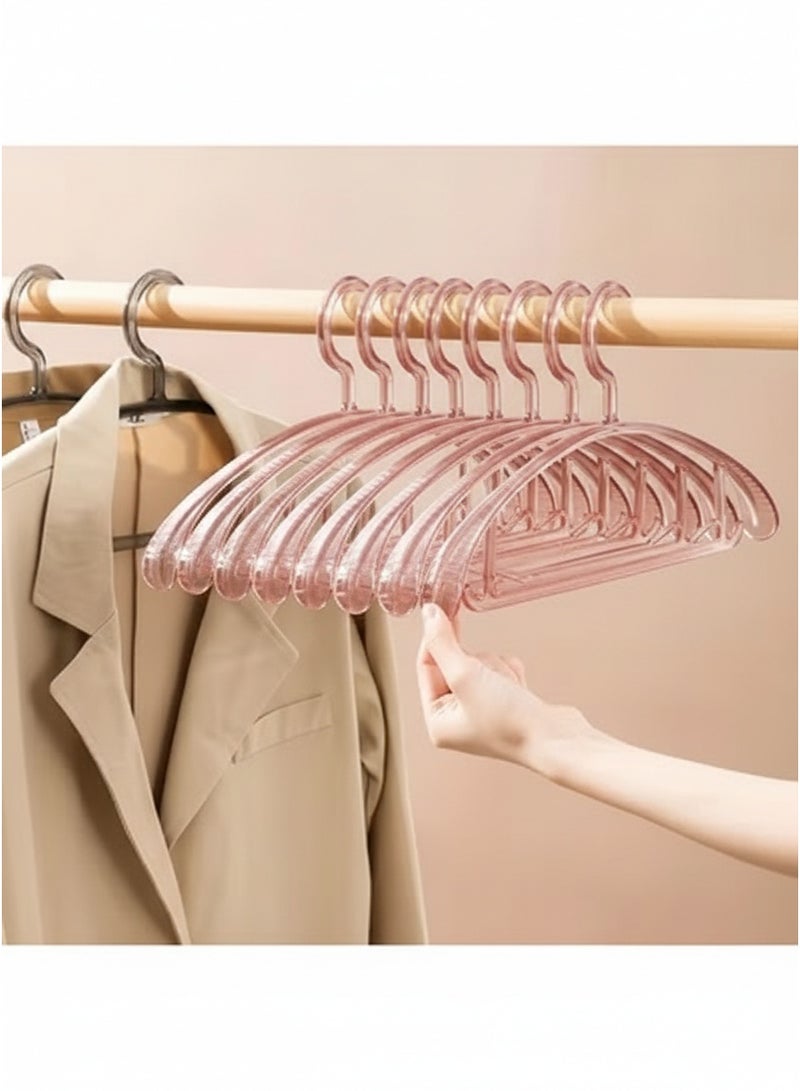 A set of 5 acrylic hangers for hanging clothes, coats, and dresses. They are break-resistant with a sleek and wide design. These elegant and practical hangers help organize your wardrobe and protect your clothes from slipping and wrinkling.